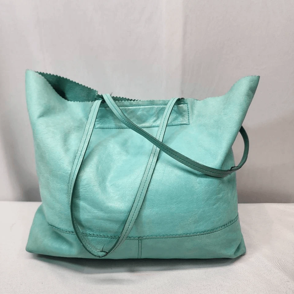 Trina Turk & Banana Republic 大号蓝绿色皮革托特包 Beach Boho Chic — 第 3/4 张图片