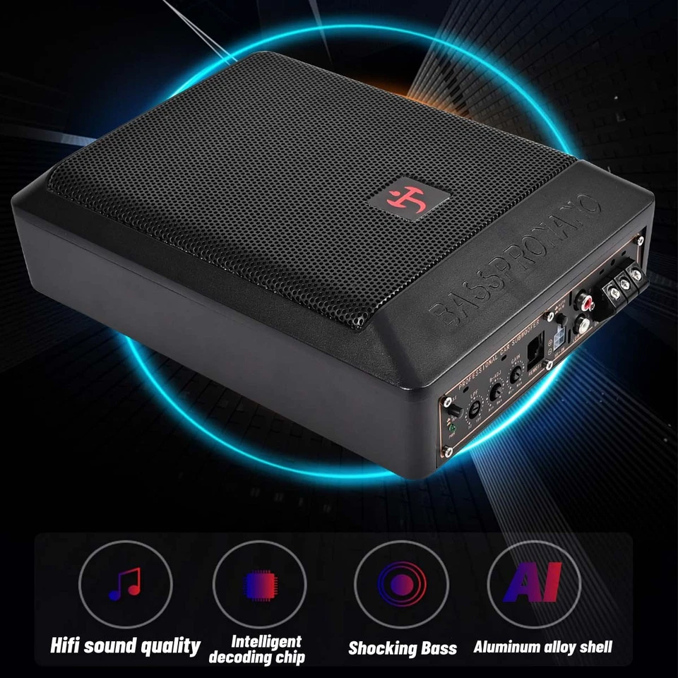 10" Auto Untersitz Aktiv Subwoofer mit Kabelset Kompakt Verstärker Lautsprecher - Bild 4 von 4