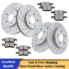 Front Rear Slotted Rotors Brakes Ceramic Pads for 2012-18 Ford Focus Brake Kit