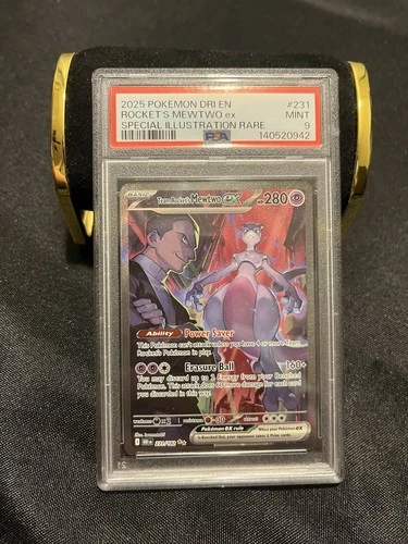2025 POKEMON DESTINED RIVALS SPECIAL ILLUSTRATION TEAM ROCKET'S MEWTWO EX PSA 9