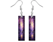 Purple Forest Path Earrings Print Wood Bar Printed Earrings Jewelry