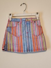Vintage Children's Place Girls Size 4 Multi Pastel Striped Denim Mini Skirt Y2K