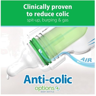 Glass Anti-Colic Baby Bottles, 4oz, Slow Flow Nipple, 2-Pack