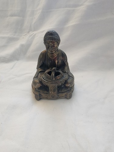 Vintage Japanese Shakyamuni Buddha Brass Metal Incense Burner Statue With Lid