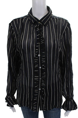 Cleobella Women Striped Black Rayon Collared Button Long Sleeve Blouse Size M