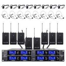 Wireless Microphone System UHF 8 Channel Lavalier Lapel Mic Headsets Bodypacks