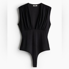 NWT H M V Neck Thong Bodysuit in Black Sleeveless Neutral Womens Size Small