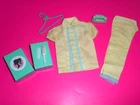 Vintage BARBIE 1962-63 PAK YELLOW TWO PIECE PAJAMAS WHITE COMB BRUSH SET PHONE