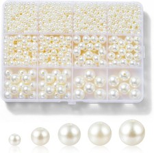 1200 Pcs Pearl Beads for Jewelry Making, 5 Size Round Pearls for Bracelets Makin