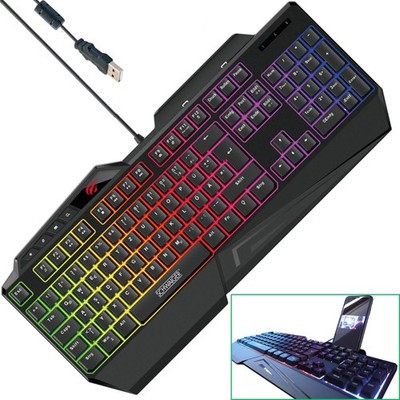 Schwaiger USB Gaming Keyboard Tastatur RGB LED Beleuchtet Smartphone-Halterung