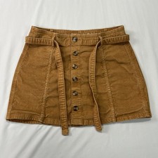 American Eagle Hi Rise A Line Skirt Corduroy Womens 8 Brown Tie Waist Retro Y2K