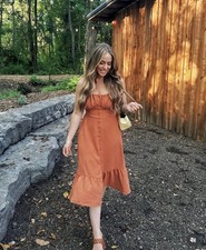 No Boundaries Orange Brown Midi Boho Frill Button Front Size M