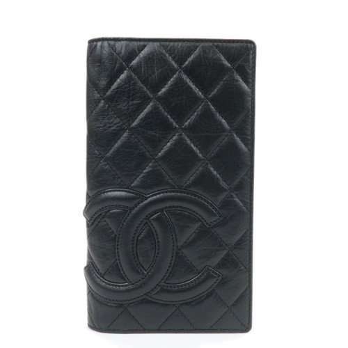 CHANEL Cambon Line Long Wallet Aged Calf Black Authentic