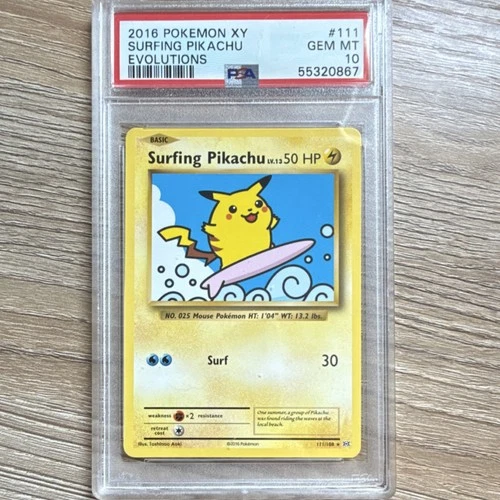 Pokémon TCG Surfing Pikachu 111/108 Evolutions Secret Rare Regular PSA 10