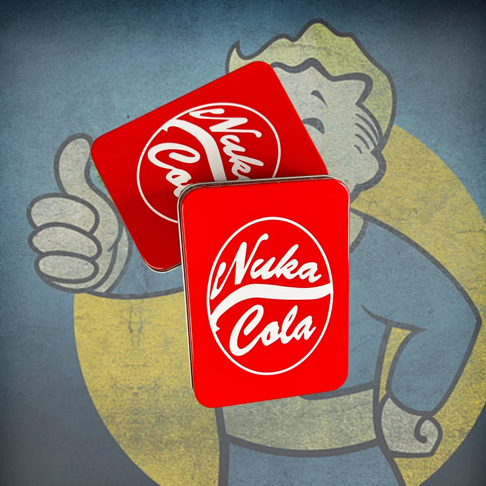 Vault-Tec Nuka Cola Cap Stash Custom Metal Tin Full of Fallout Bottle Caps - Image 4 of 4