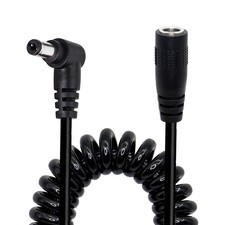 DC Power Cable Right Angle Coiled 2.1x5.5mm Male to Female Adapter Cord