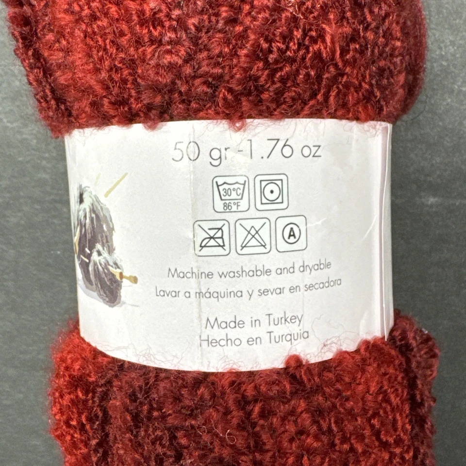 Lote De 5 Hilos GALA Mezcla Fibra Acrílico Poliéster Nylon Rojo Granate, Hilo Boucle Foto 4 de 4