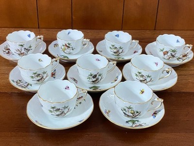 Herend ''Rothschild Bird'' demitasse/mocha coffee cups & saucers, set of 9, 711/RO