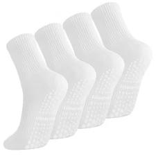 4 Pairs Cute Pilates Socks for Women, Non Slip Yoga Socks with Grips for Barr...