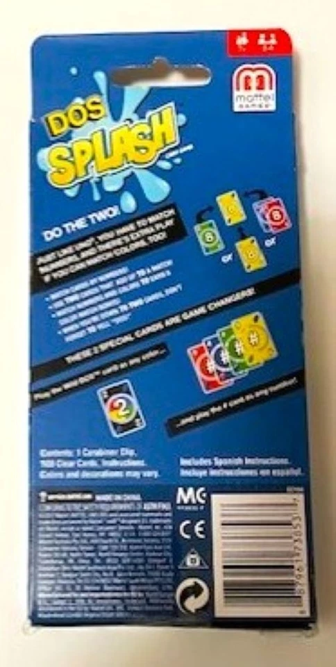 UNO DOS SPLASH Waterproof Clear Cards Card Game Mattel NEW SEALED - Image 2 of 2