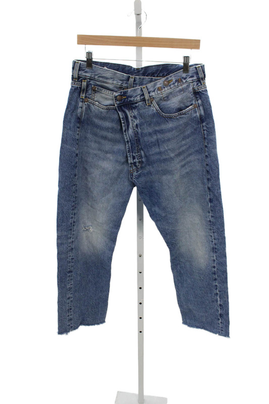 R13 Womens Relaxed Jeans Blue High Rise Button 100% Cotton Size 29