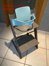 Stokke Tripp Trapp Hochstuhl,  Hazy grey Lasiertes Holz, Mit Babyset in Aquablau