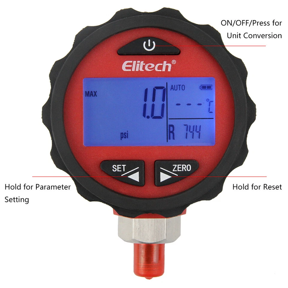 Elitech PG-30Pro Red Refrigeration HVAC Digital Pressure Gauge 87+ Refrigerants - Image 2 of 4