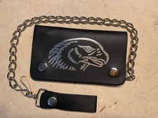 BLACK - Real Cowhide Leather Trucker Biker Chain Wallet