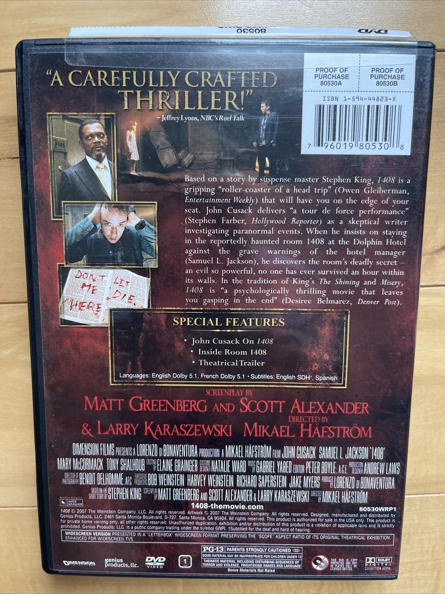 1408 (DVD, 2007, Widescreen) John Cusack Samuel L Jackson Stephen