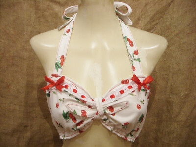 Weißes Crop Neckholder Kirsche Top! front tie pin up Rockabilly 30er, 40er,50er Jahre
