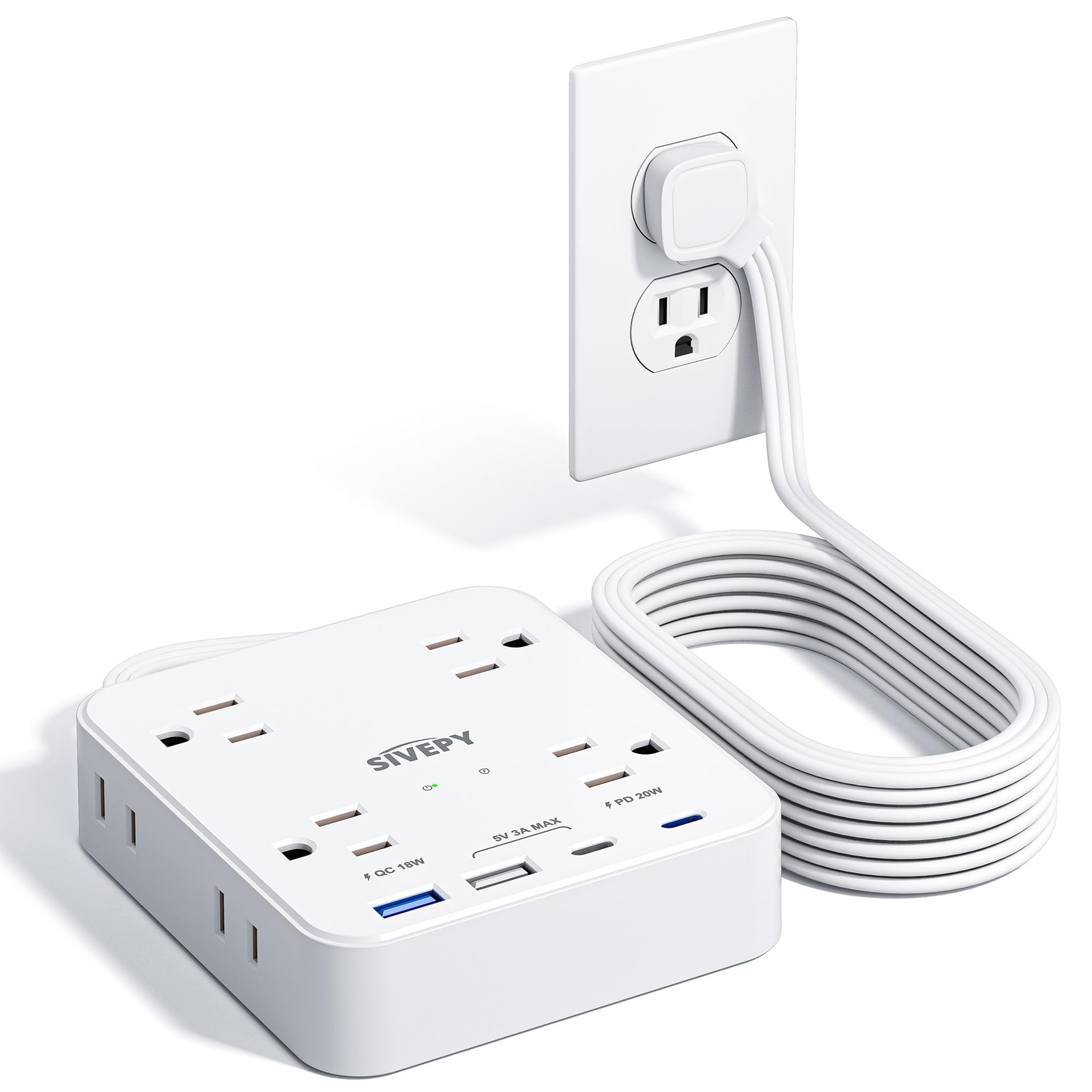 Flat Plug Power Strip1700J 48W USB C Power Strip 12-in-1 Ultra Thin Power Str...