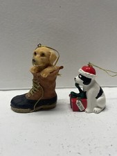 Two Dogs Christmas Tree Ornaments Dog In Boot, Dog With Present