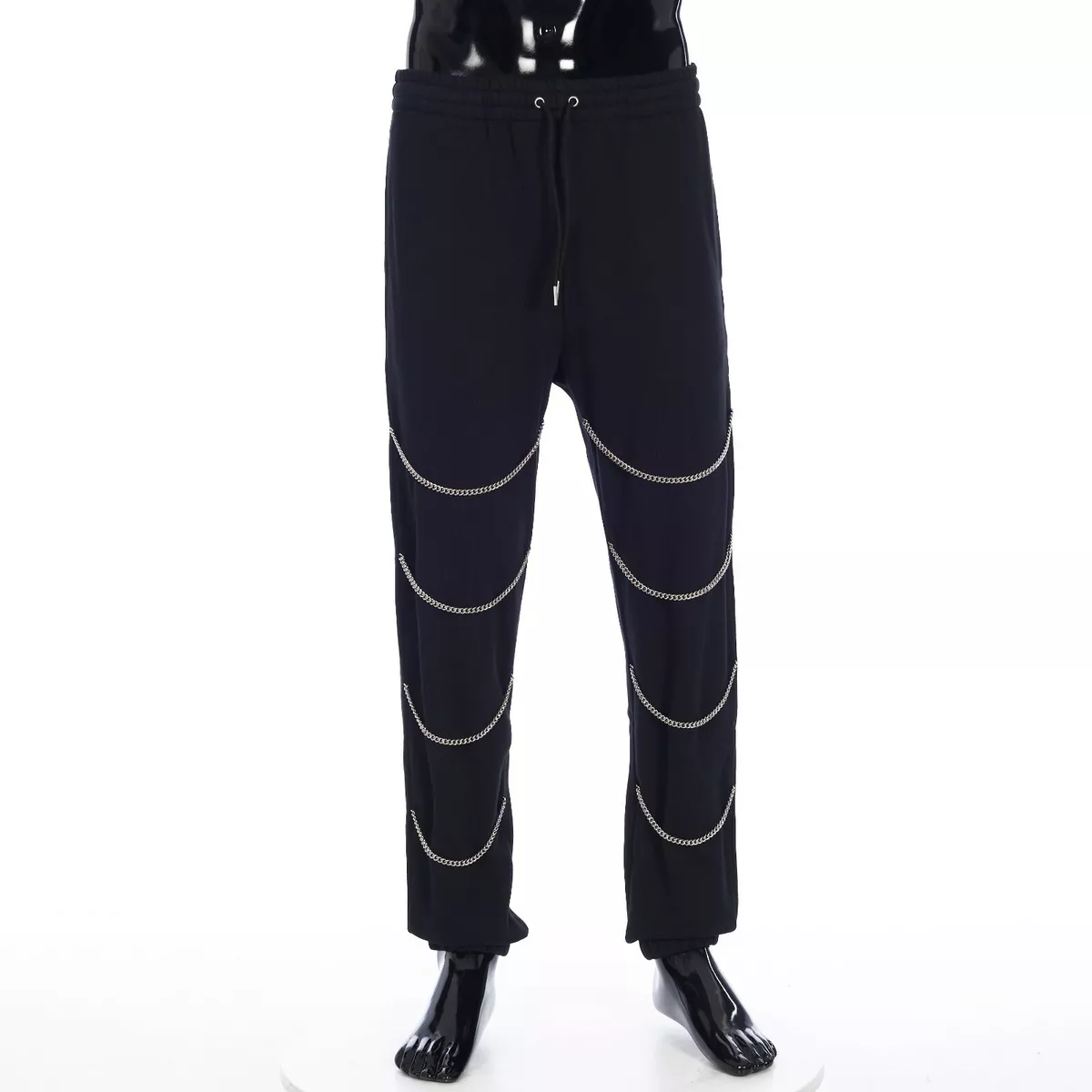 CELINE 1250 Black Cotton Fleece Track Pants Chain Detail eBay