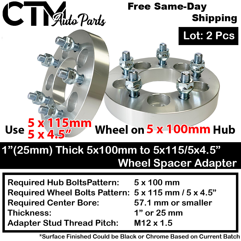 2PC 1-Inch Thick 5x100 to 5x4.5 Wheel Adapter Spacers for Chrysler Dodge Chevy