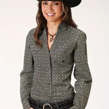 New! Women's Roper Green FOREST FOULARD WESTERN SHIRT w/ Snaps 8 SIZES!