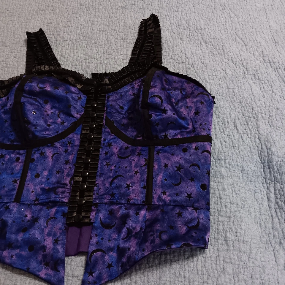 Фиолетовый черный кружевной бюстье лунные звезды на молнии бурлеск стимпанк эмо Y2K виккан  - Изображение 4 из 4