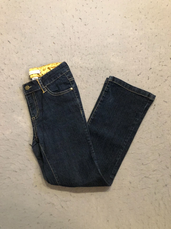 Красные джинсы Marc Ecko для девочек 8 темная джинсовая ткань вышитый логотип брюки - Изображение 2 из 4