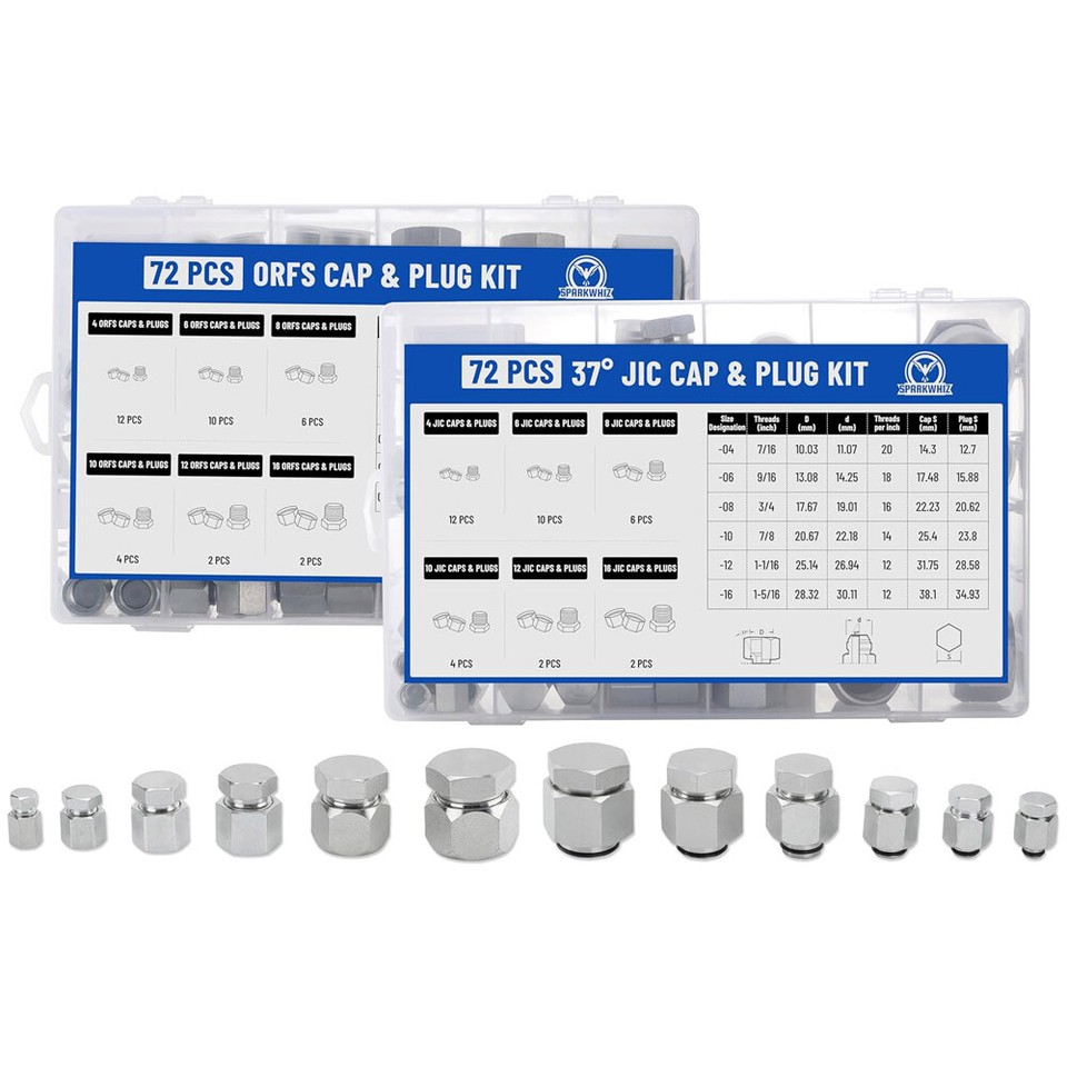 Bonvoisin Hydraulic Caps & Plugs Kit - 144 Pcs JIC & ORFS Fittings For Hose & Tube Protection