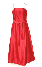 ARIA FORMAL GOWN, A-LINE RED DUPIONI SILK, SPAGHETTI STRAPS TIE BELT, SIZE 4