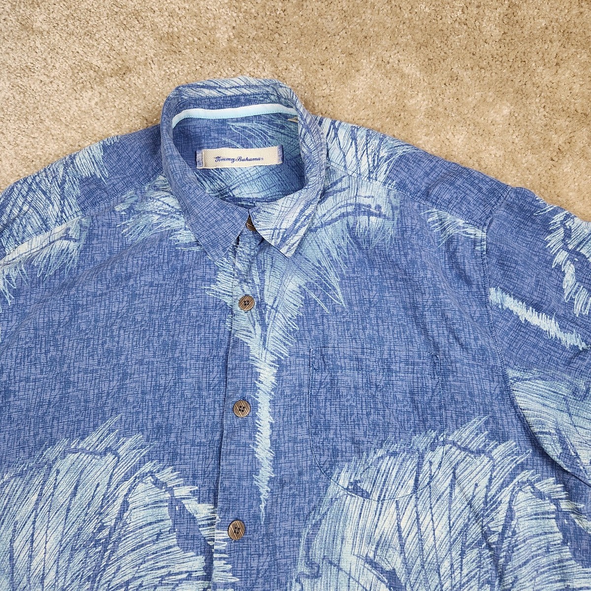 古着 “ Bahama” Hawaiian Shirt Tommy Bahama Hawaiian Shirt Mens Large Blue Floral Silk Camp
