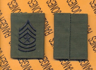 USA Enlisted SERGEANT MAJOR SGM E-9 OD green & Black slip on rank patch