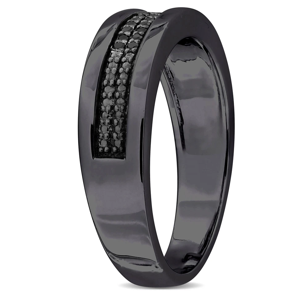 Anillo para hombre Amour negro rodio plata 1/10 quilates TDW diamante negro doble fila Foto 2 de 4