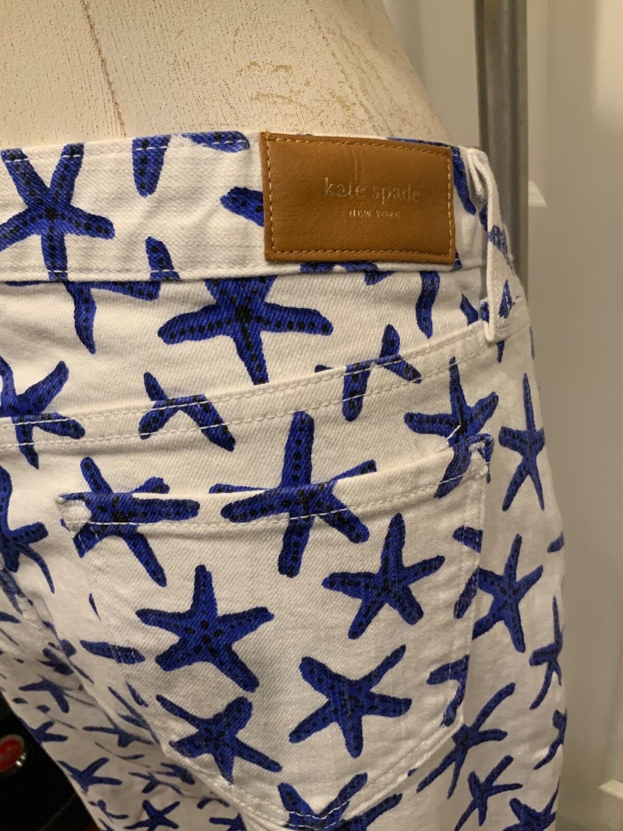 Kate Spade Broome Street White w/ Blue Starfish Ankle Jeans