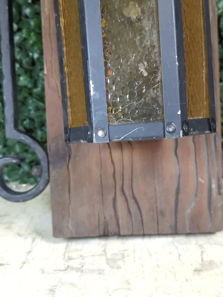 2 Linternas De Colección Años 60 Góticas Medievales Mediados de Siglo Luz Metal Ámbar Burbuja Vidrio Foto 4 de 4