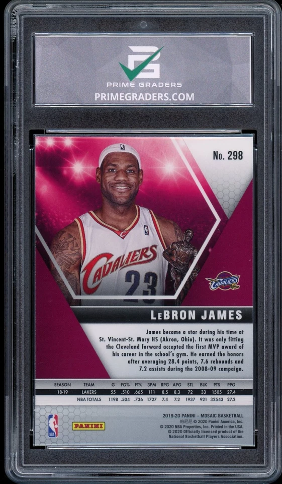 Tarjeta Panini Mosaic #298 2019 LeBron James graduada 10 gema como nueva MVPS Cavaliers Foto 2 de 2