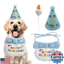 DDuoSnooth Birthday Dog Hat and Bib Set, Multiple Color Offered Animal Bandan