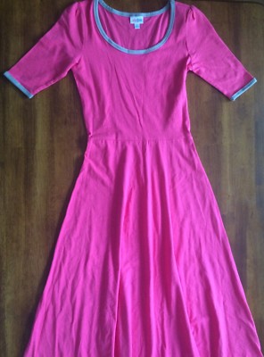 LuLaRoe Ana Maxi Dress Medium M Solid pink with grey piping
