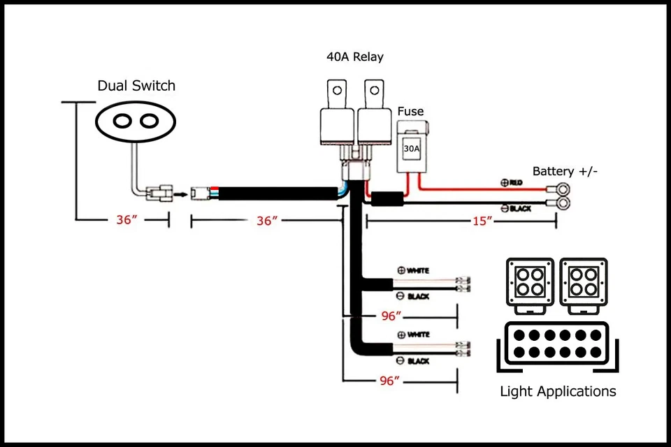 Arnés de cable de relé de 2 salidas con interruptor de palanca doble para barra de luz LED vaina faros antiniebla Foto 2 de 4