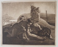 Karl Russ, Tecmessa opłakuje zmarłego Ajax, Akwatintę około 1809 roku, Troję, Homer