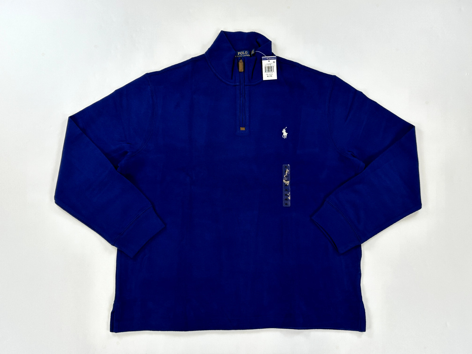 Поло Ralph Lauren с длинным рукавом на молнии 1/2 - Синий (Белый) - Размер: X-Large